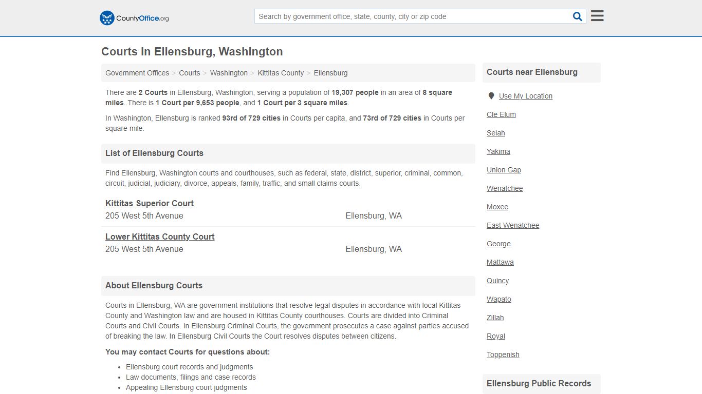 Courts - Ellensburg, WA (Court Records & Calendars) - County Office